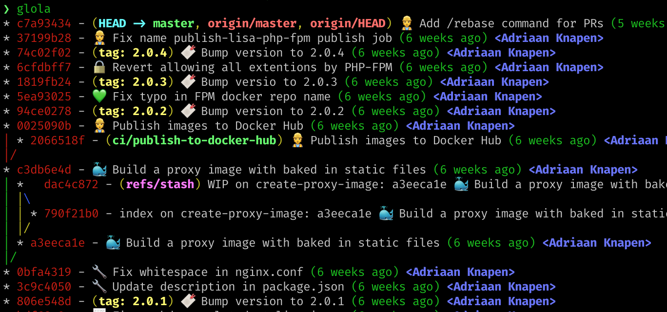 Screenshot of a Git commit log graph